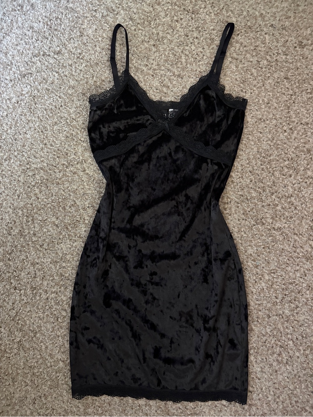 Divided Black Velvet Slip Dress